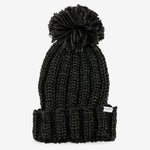 Riding Pom Chunky Knit Black Beanie Headwear cuffed heavy weight fleece lined