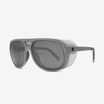 Electric Stacker sunglasses in grey battleship color. Performance sunglass with removable eye shields. Silver polarized pro lens